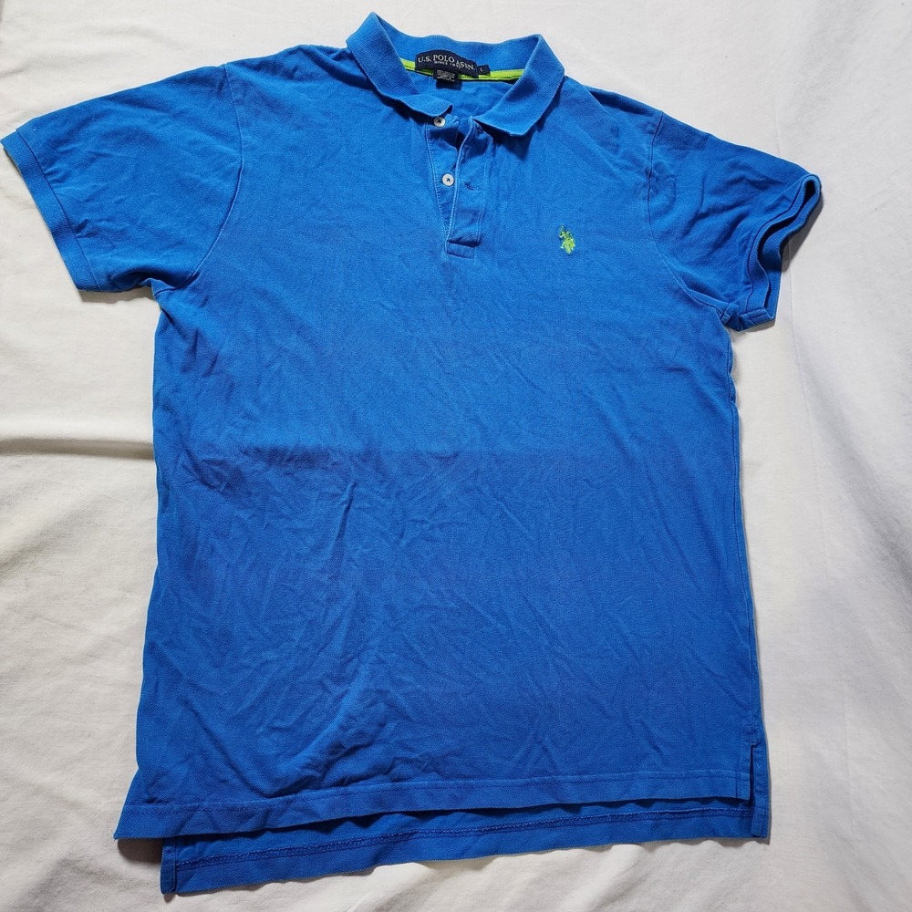 US Polo Assn Polo Shirt Blue Large Mens Embroidred Green Logo Golf Office